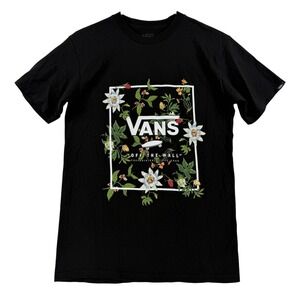 Vans Shirt Mens Small Black Floral Off The Wall Logo Graphic Tee T-Shirt